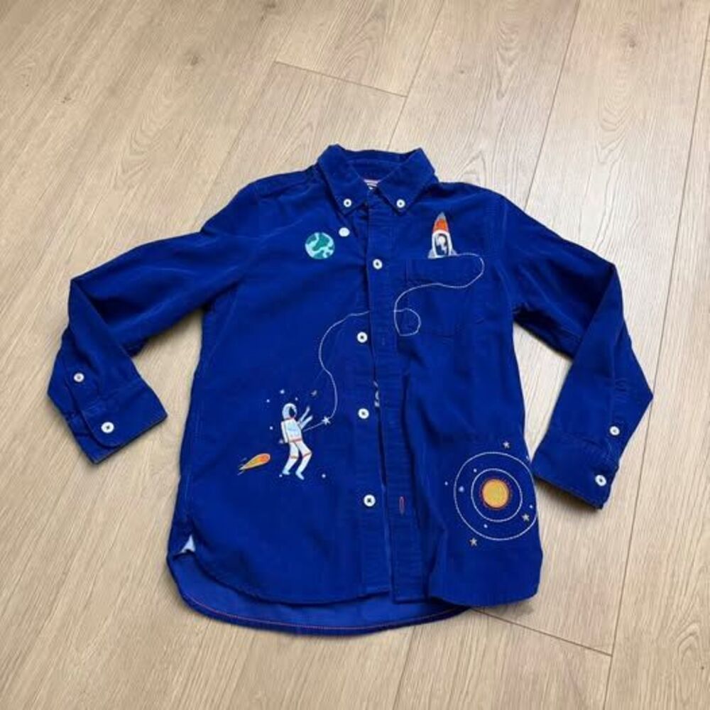 Boden Blue Corduroy Space Embroidered Shirt size 7-8yo